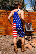 The Screamin' Eagles | American Flag Short Overalls - Shinesty