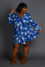 The Young Frosty | Blue Snowflake Wrap Dress - Shinesty
