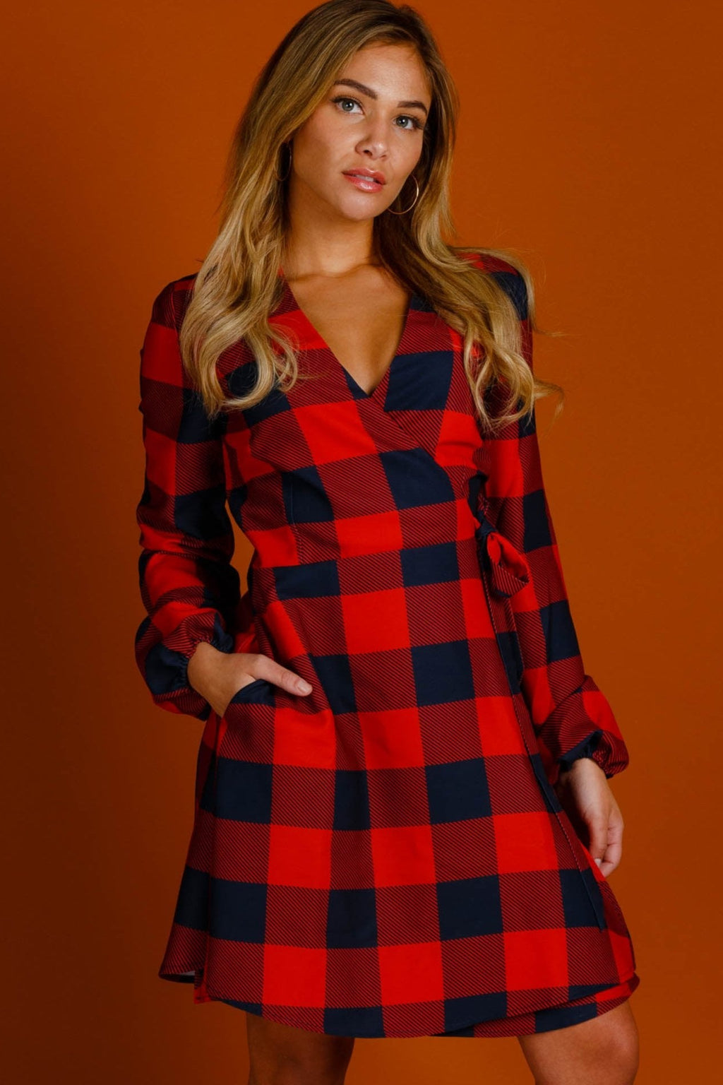 The Red & Black Lumberjack | Red Buffalo Check Christmas Wrap Dress - Shinesty