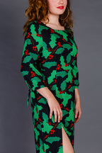 The Deck Yourselves | Holly Pattern Midi Formal Christmas Dress - Shinesty