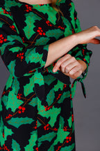 The Deck Yourselves | Holly Pattern Midi Formal Christmas Dress - Shinesty