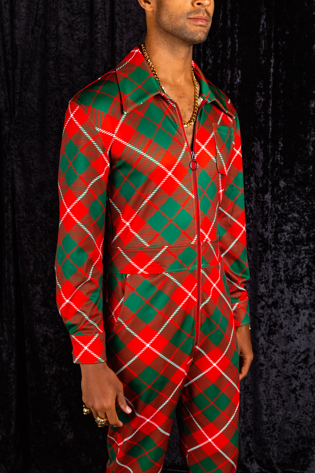 The Poinsettia Playboy | Red Plaid Christmas Flight Suit - Shinesty