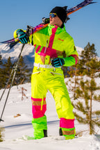 The Cat Track Fever | Mens Neon Yellow Retro Ski Suit - Shinesty