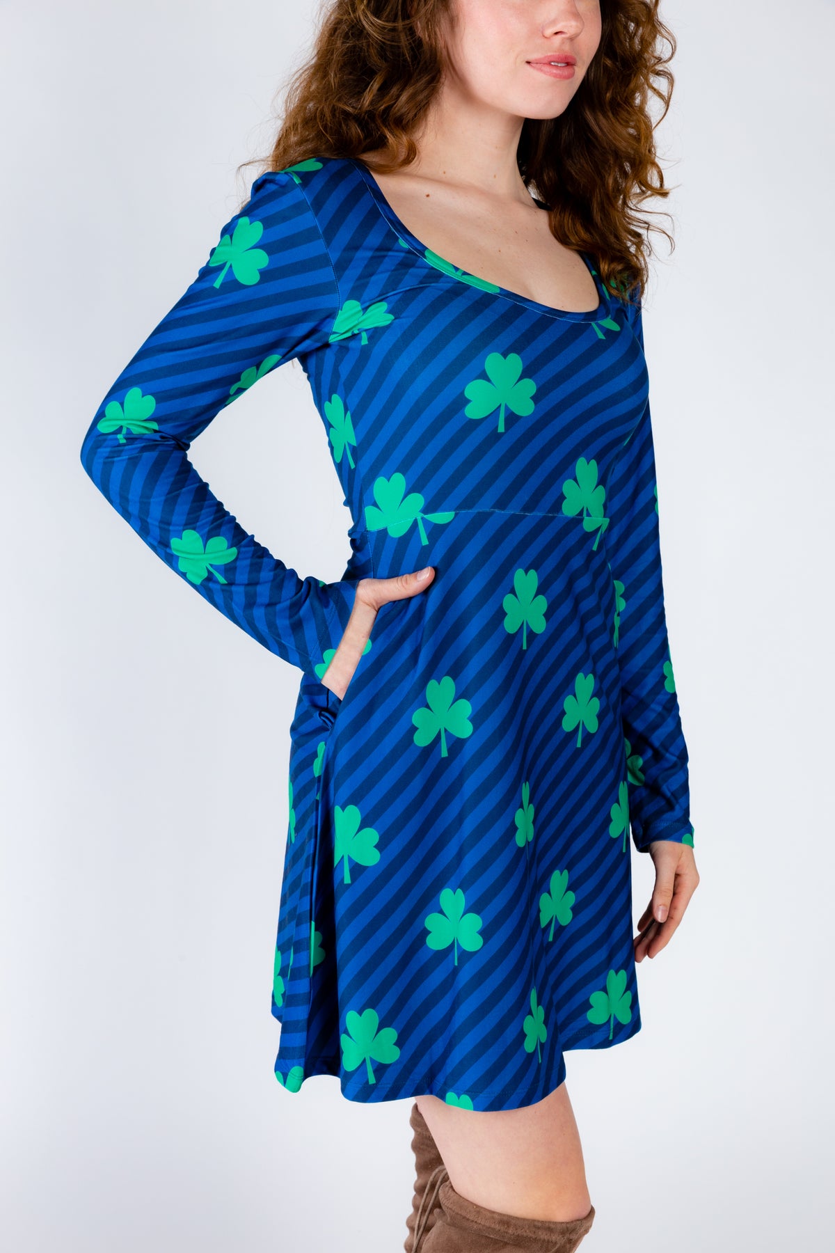 The Boondock | Navy Stripe Shamrock Skater Dress - Shinesty