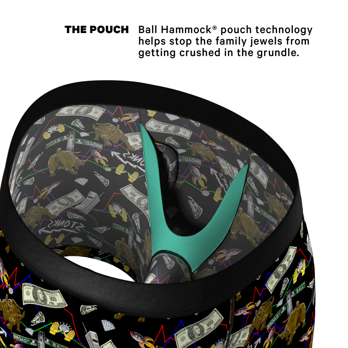 The Ball Street Bets | Stock Market Ball Hammock® Pouch Underwear With Fly - Shinesty