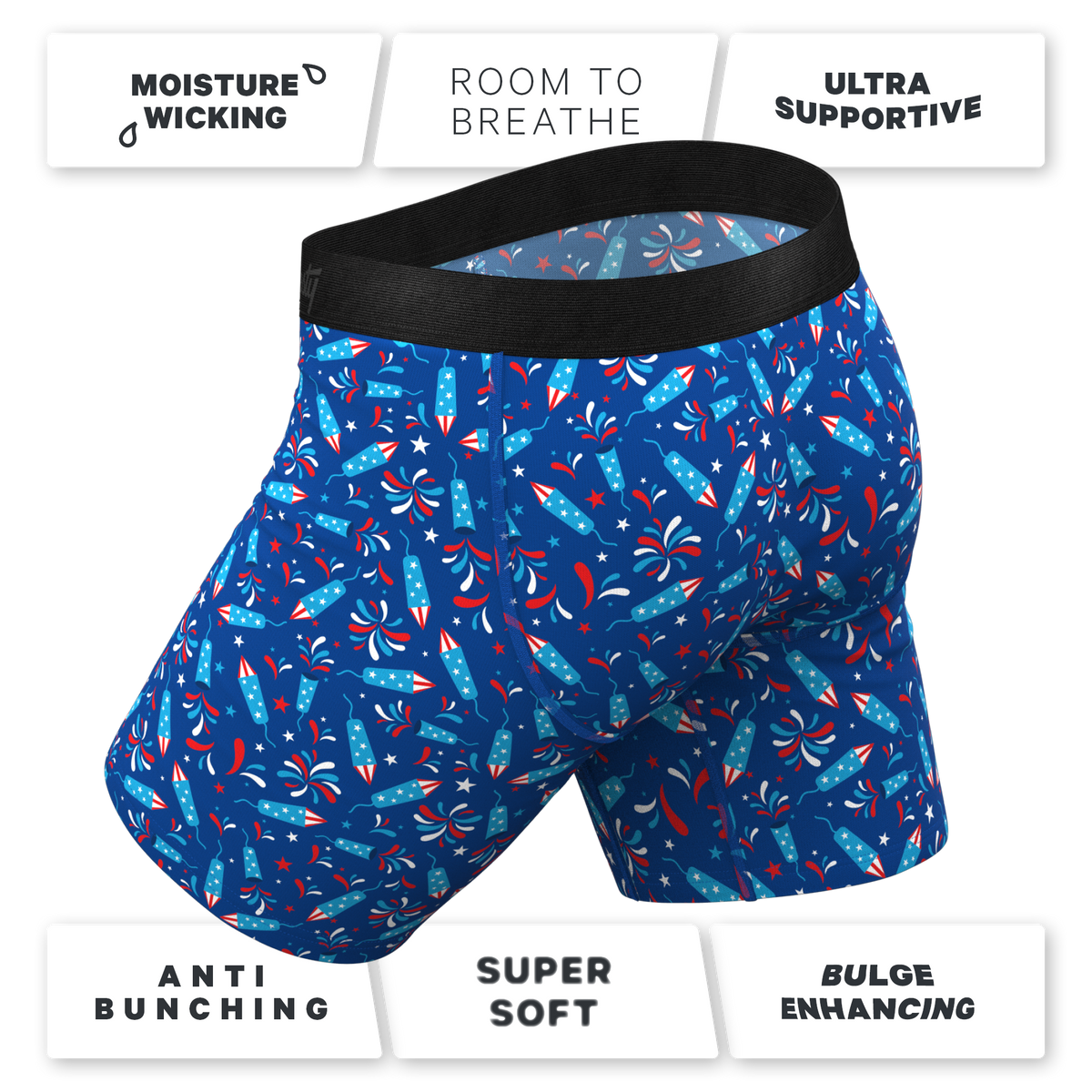 The Crotch Rocket | USA Firecracker Ball Hammock® Boxer - Long Leg - Shinesty