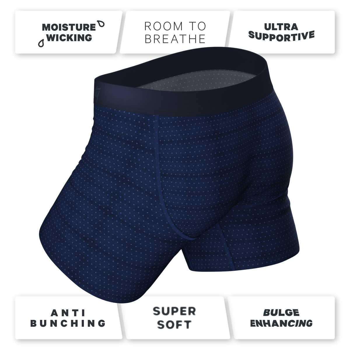 The Forget Me Not | Navy Dot Ball Hammock® Pouch Underwear - Shinesty