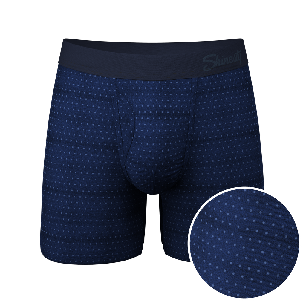 The Forget Me Not | Navy Dot Ball Hammock® Pouch Underwear With Fly - Shinesty