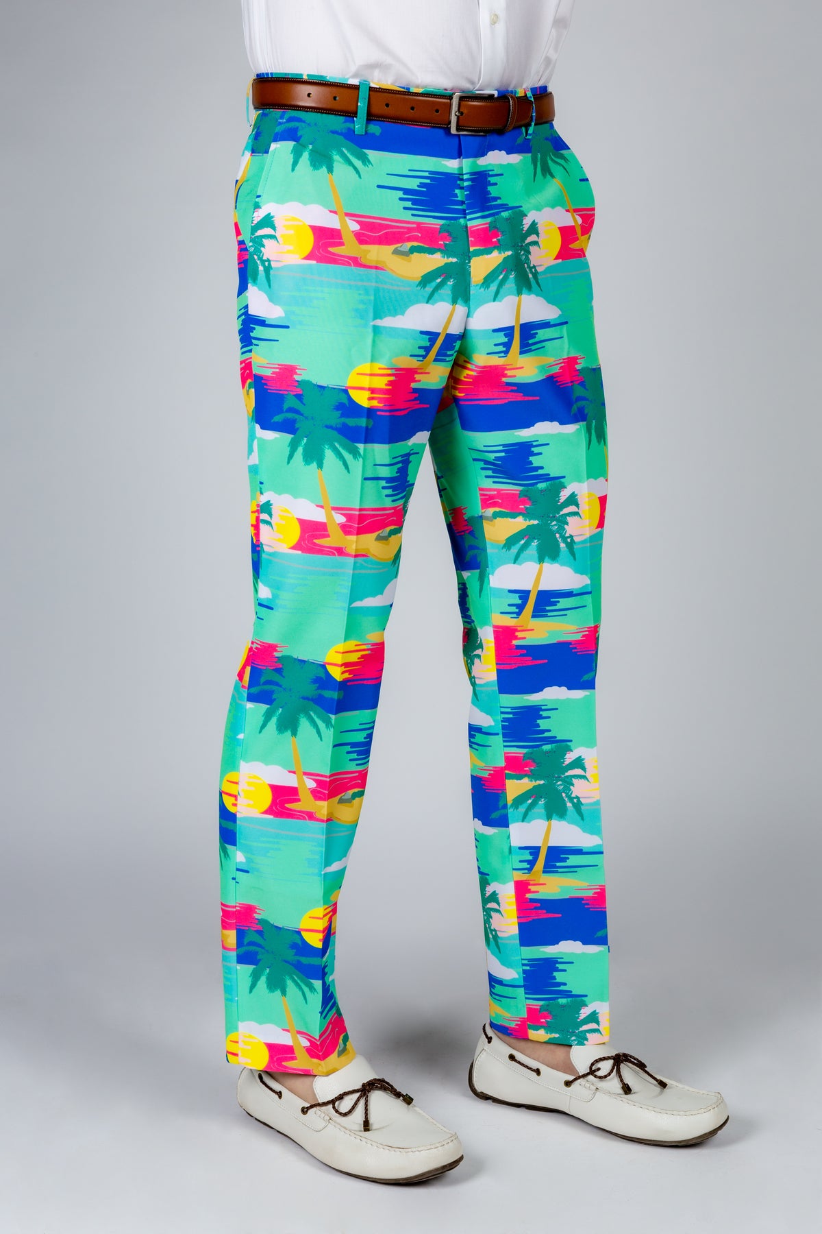 The Island In The Sun | Teal Abstract Tropical Island Pants - Shinesty