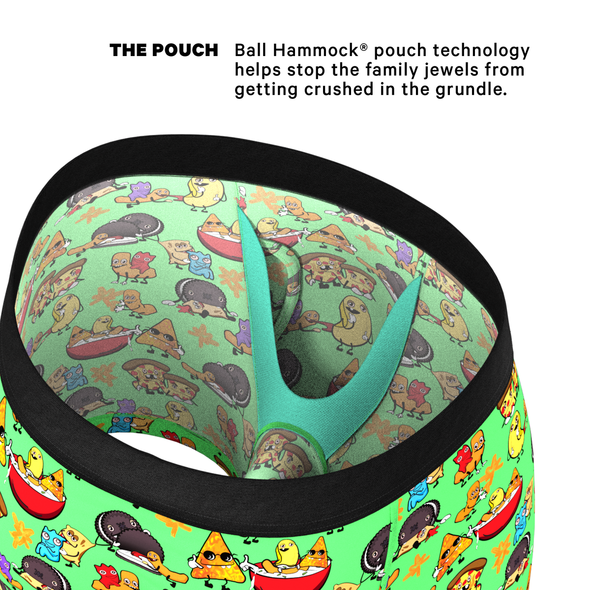 The Snackhanalia | Junk Food Ball Hammock® Pouch Underwear With Fly - Shinesty