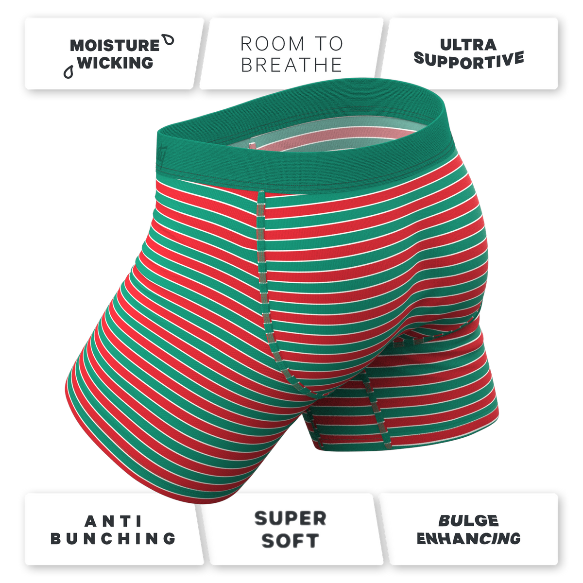 The Stripe Club | Christmas Striped Ball Hammock® Pouch Underwear With Fly - Shinesty