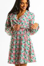 The Smooches | Mistletoe Plaid Christmas Wrap Dress - Shinesty